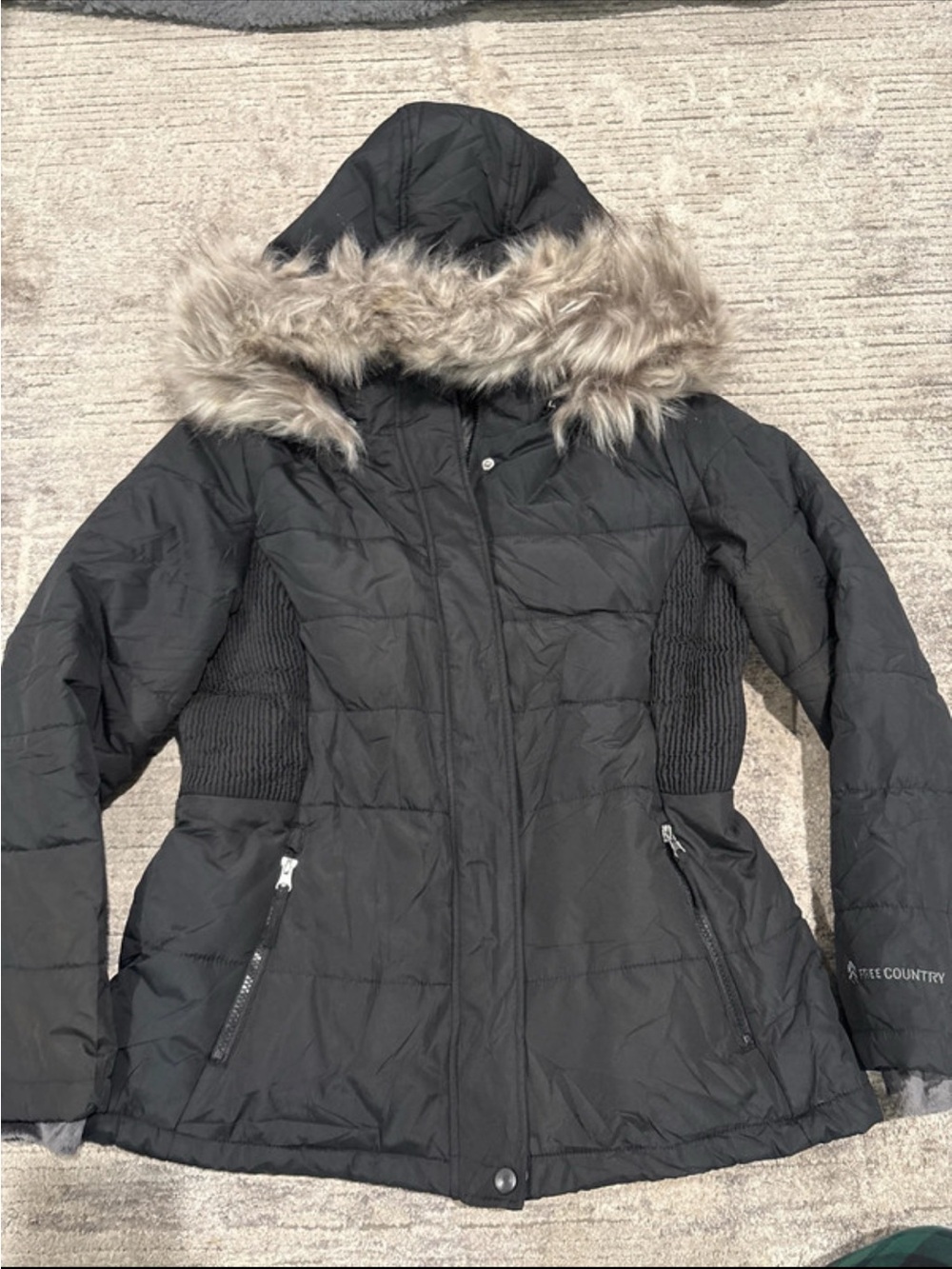 Free Country Black Quilted Puffer with Faux-Fur Trim Hood